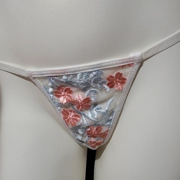 White Embroidered Mesh Underwire Slips With Thong Lingerie - Picture 7 of 10